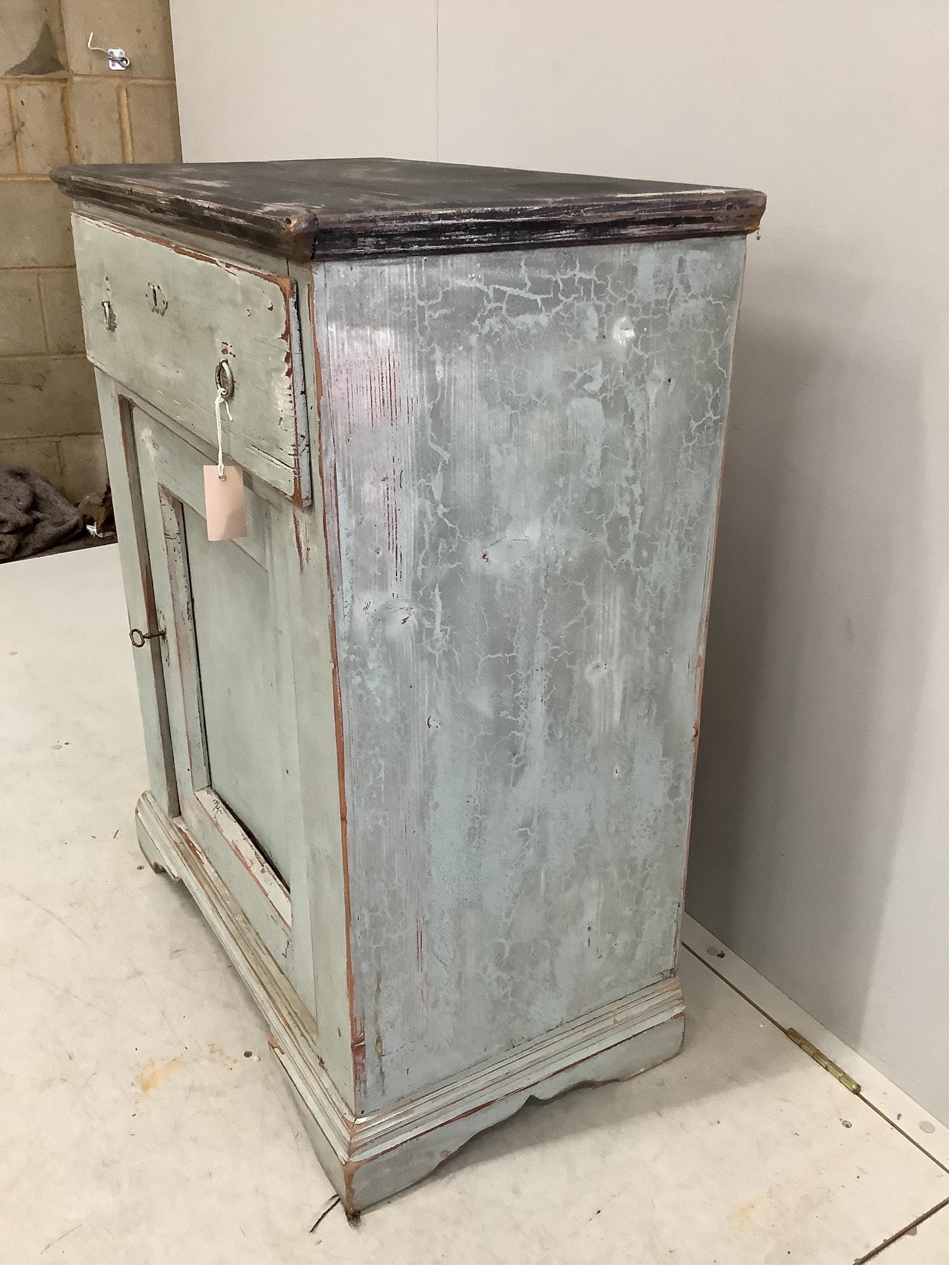 A 19th century French painted pine side cabinet, width 74cm, depth 44cm, height 97cm. Condition - fair
